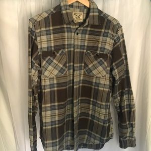 light blue, brown, and tan flannel